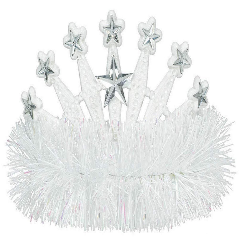 Amscan Stars Gem and Tinsel Fringed Crown Tiara, 4"x 5", White