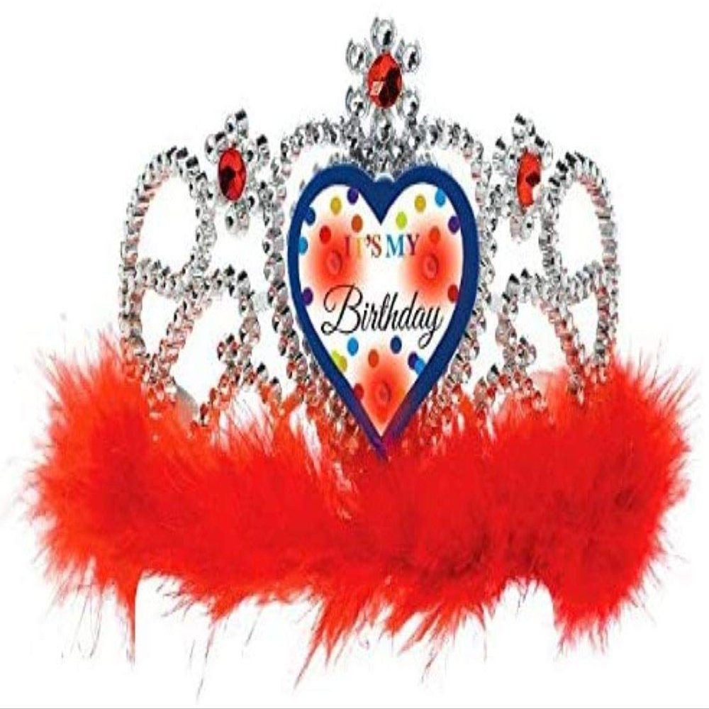 Amscan Bright Birthday Light Up Tiara with Marabou Party Accessories, Red and Silver, 3 1/2" x 5", Multicolor