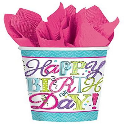 Amscan Sweet Birthday Party Paper Cups Tableware, Paper, 9oz., Pack of 8