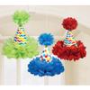Amscan Festive Bright Birthday Cone Hat Fluffy Decorations, 11 1/2", Multi Color view 1