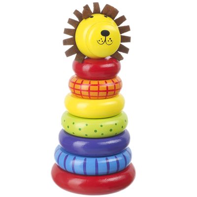 Orange Tree Toys Lion Stacking Ring | Colorful Wooden Educational Puzzle for Toddlers 1+, Sustainably Made, Perfect for Learning Size Differentiation