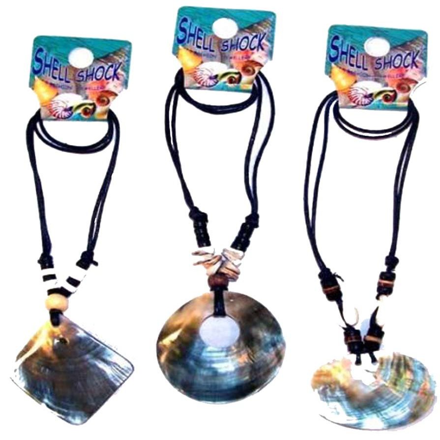 Novelties Company 12 Pieces (1 Dozen) of Large Shell Shock Rope Necklaces - Made with Real Sea Shells