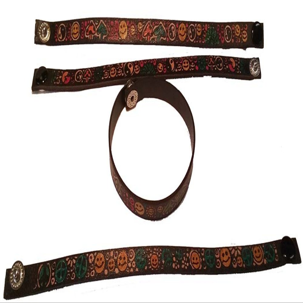 12 Pcs (1 Dozen) Bulk Lot of Assorted Painted Leather Bracelets with Hippie Designs