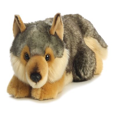 Aurora Realistic Miyoni Lying Wolf Stuffed Animal - Lifelike Details Make a Cherished Companion - Perfect for Decorating Bedrooms or Classrooms - Gray 11.5 Inches