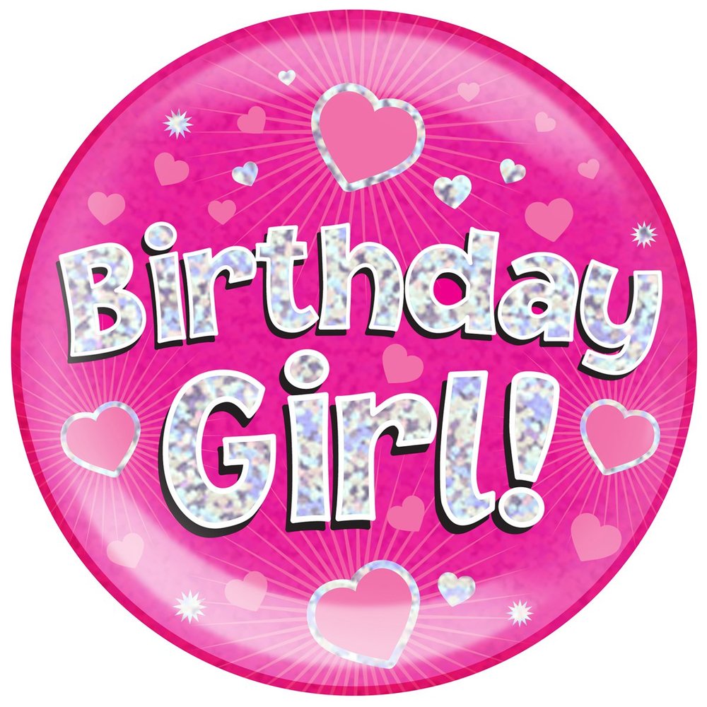 OAKTREE UK 633018 6" Jumbo Badge Birthday Girl Pink Holographic Dot