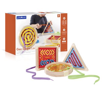 Guidecraft Geo Shape Lacing, Manipulative Preschool Toy, Educational Threading Set for Toddlers