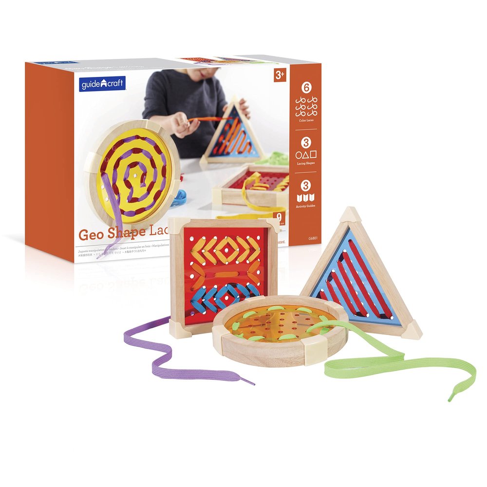 Guidecraft Geo Shape Lacing, Manipulative Preschool Toy, Educational Threading Set for Toddlers