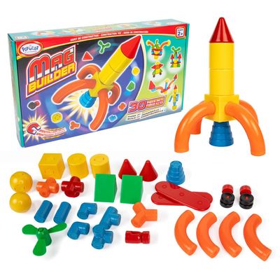 POPULAR PLAYTHINGS Mag Builder Building Set, Magnetic Connecting Toy for Kids Imagination and Creative Play, Crazy Shapes Gift for Children - 30 Piece