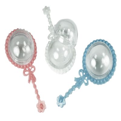 12 RATTLES Baby Shower Favor filler 4" long (12- PINK & BLUE & WHITE)