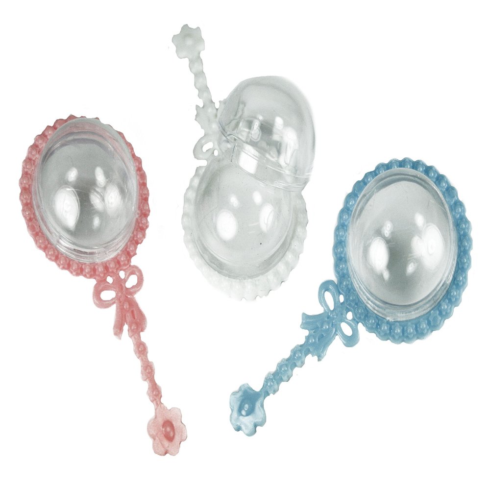12 RATTLES Baby Shower Favor filler 4" long (12- PINK & BLUE & WHITE)