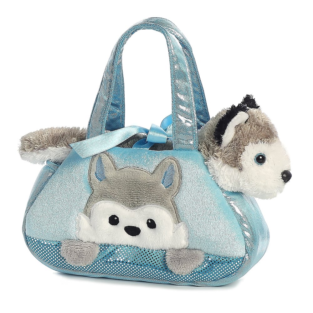 Aurora Fashionable Fancy Pals Peek-A-Boo Husky Stuffed Animal - Plush with Stylish Purse for Dress Up Fun - Perfect for Kids 3+ Years, Costumes, and Birthdays - Multicolor 7 Inches