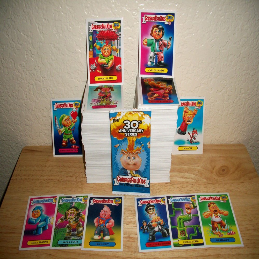 2015 GARBAGE PAIL KIDS 30th ANNIVERSARY LOT OF THIRTY DIFFERENT STICKERS + 2 CEREAL KILLER STICKERS.