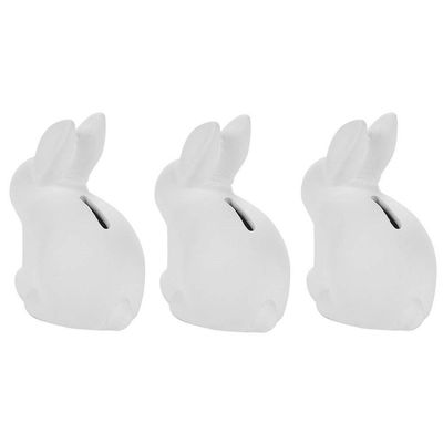 BestPysanky Set of 3 Blank Unpainted White Easter Bunny Bank Figurines 4 Inches