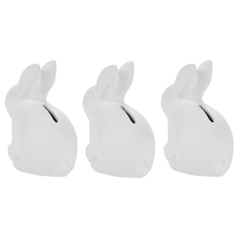 BestPysanky Set of 3 Blank Unpainted White Easter Bunny Bank Figurines 4 Inches