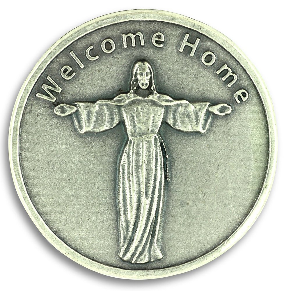 Jesus Welcome Home Pocket Token Charm Coin 1.2" with Prayer Bereavement Catholic Christian