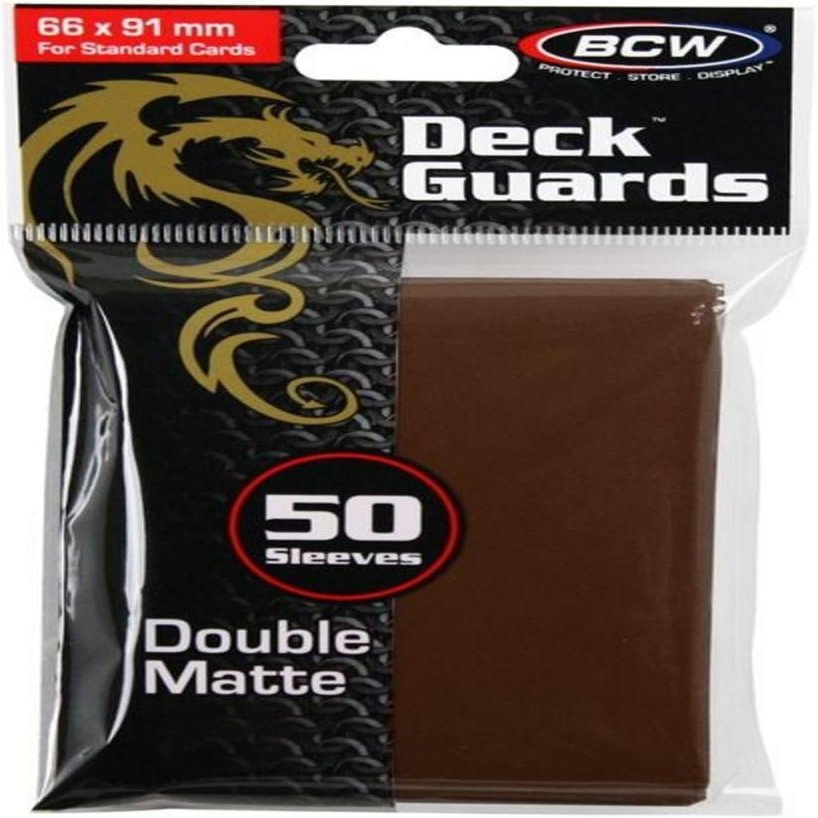BCW Deck Guard - Double Matte Brown Card Sleeves | Acid-Free, Archival-Safe, No PVC | Anti-Glare Matte Finish | Fits Standard 2" x 3" Game Cards | Durable Deck Protector Sleeves | 50 Ct