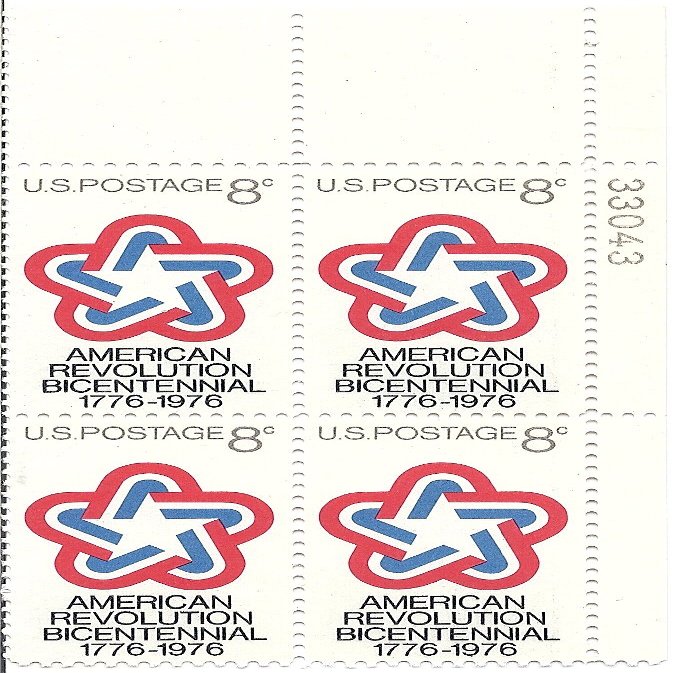1971 US Postage Stamp Plate Block 8 Cent American Revolution Bicentennial Scott # 1432