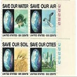 1970 Anti Pollution 6 Cent US Postage Stamp Plate Block Of 4 MNH Scott # 1410s