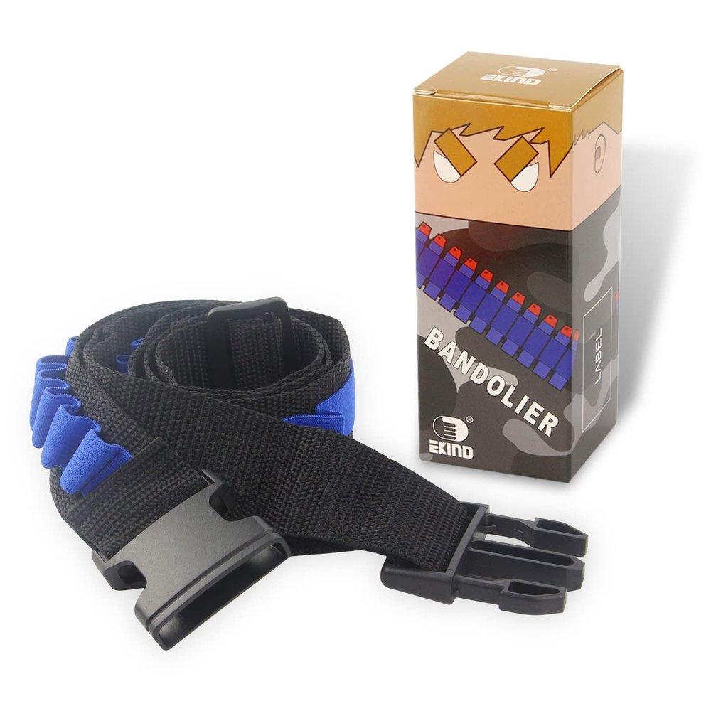 EKIND Toy Gun Bullet Shoulder Strap Darts Bandolier Kit Ammo Storage Holder Compatible for Nerf Elite Blasters (Black Blue)