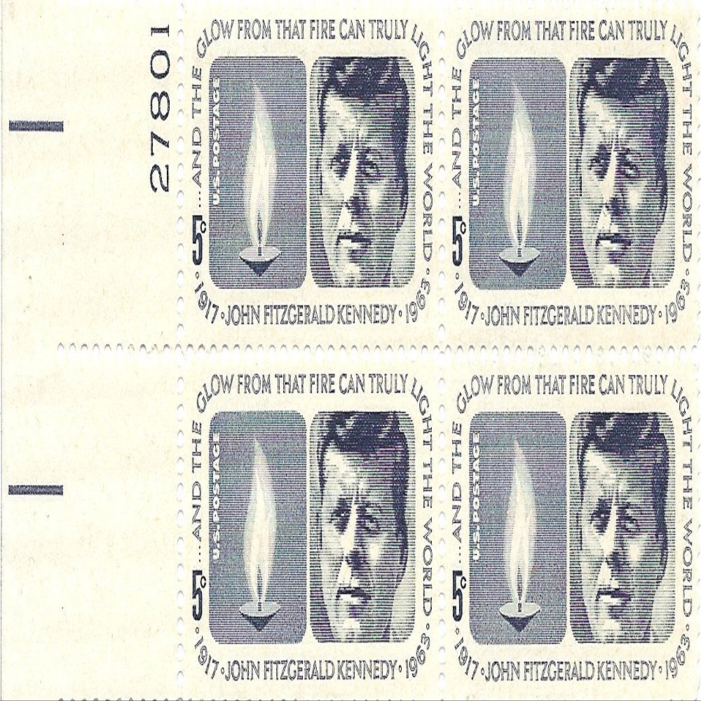 1964 JFK 5 Cent US Postage Stamp Plate Block MNH Scott # 1246