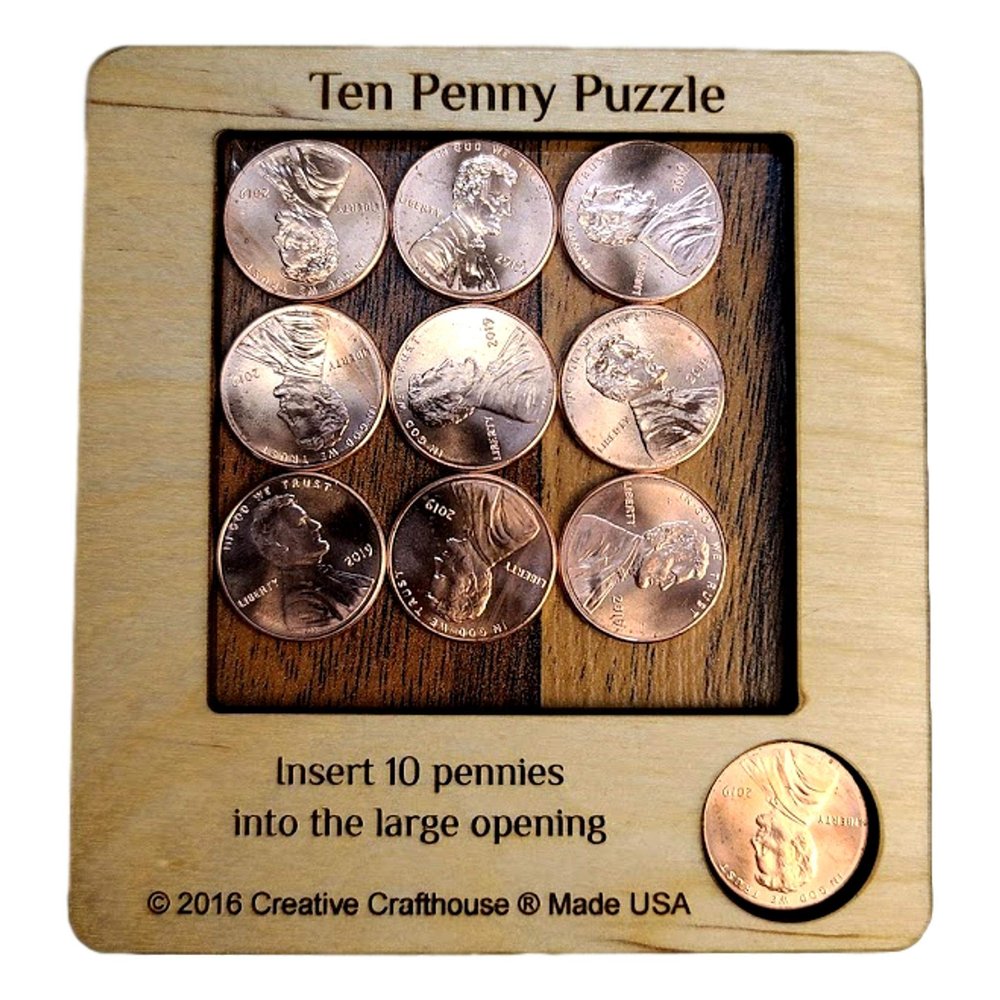 10 Penny Puzzle - Coffee Table Puzzle - Executive Toy - Wood Brain Teaser