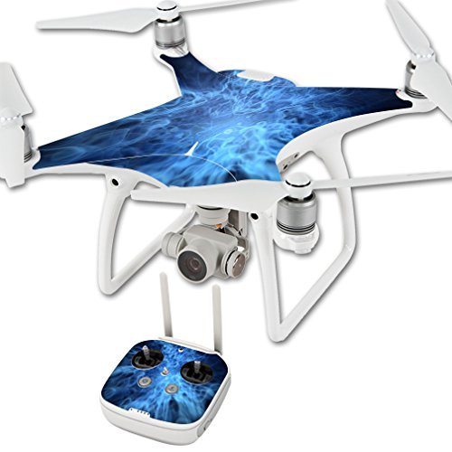 MightySkins Skin Compatible with DJI Phantom 4 Quadcopter Drone wrap Cover Sticker Skins Blue Mystic Flames