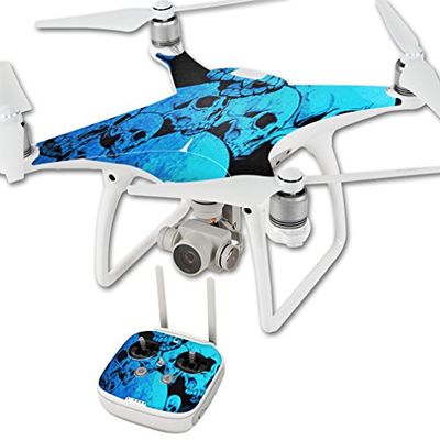 MightySkins Skin Compatible with DJI Phantom 4 Quadcopter Drone wrap Cover Sticker Skins Blue Skulls