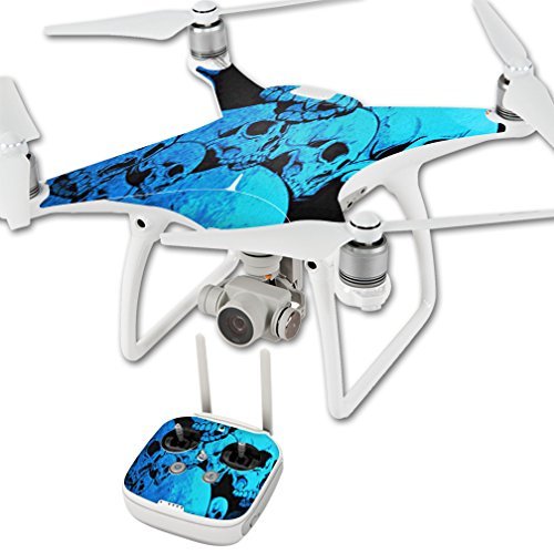 MightySkins Skin Compatible with DJI Phantom 4 Quadcopter Drone wrap Cover Sticker Skins Blue Skulls