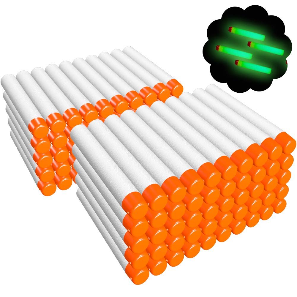 AMOSTING 100PCS Refill Darts for Nerf N Strike Elite 2.0 Series Glow in The Dark Bullets Pack Compatible with All Elite Blasters White