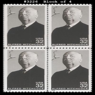 1998 Alfred Hitchcock Block of Four 32 Cent Stamps Scott 3226