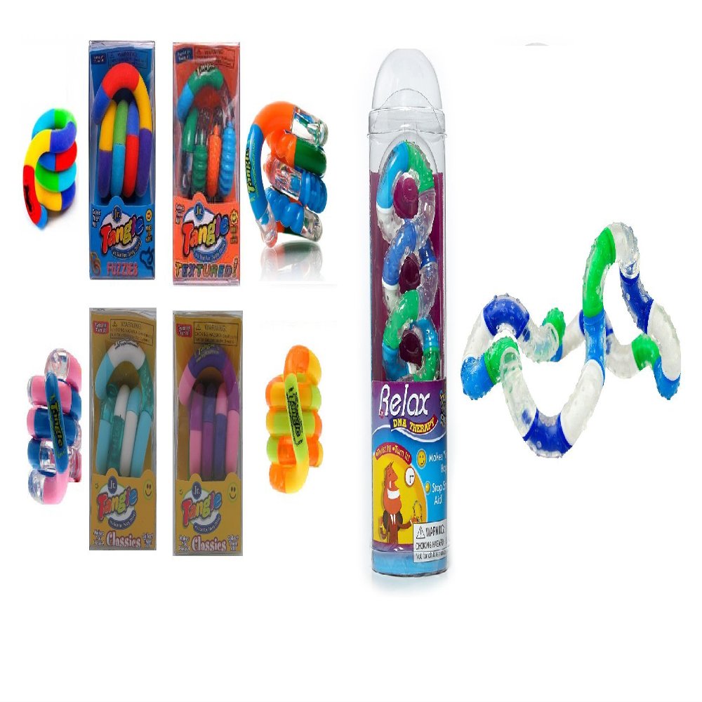 Set of 5 Assorted Tangle Jr Fidget Toys: Original Textured Fuzzy Relax
