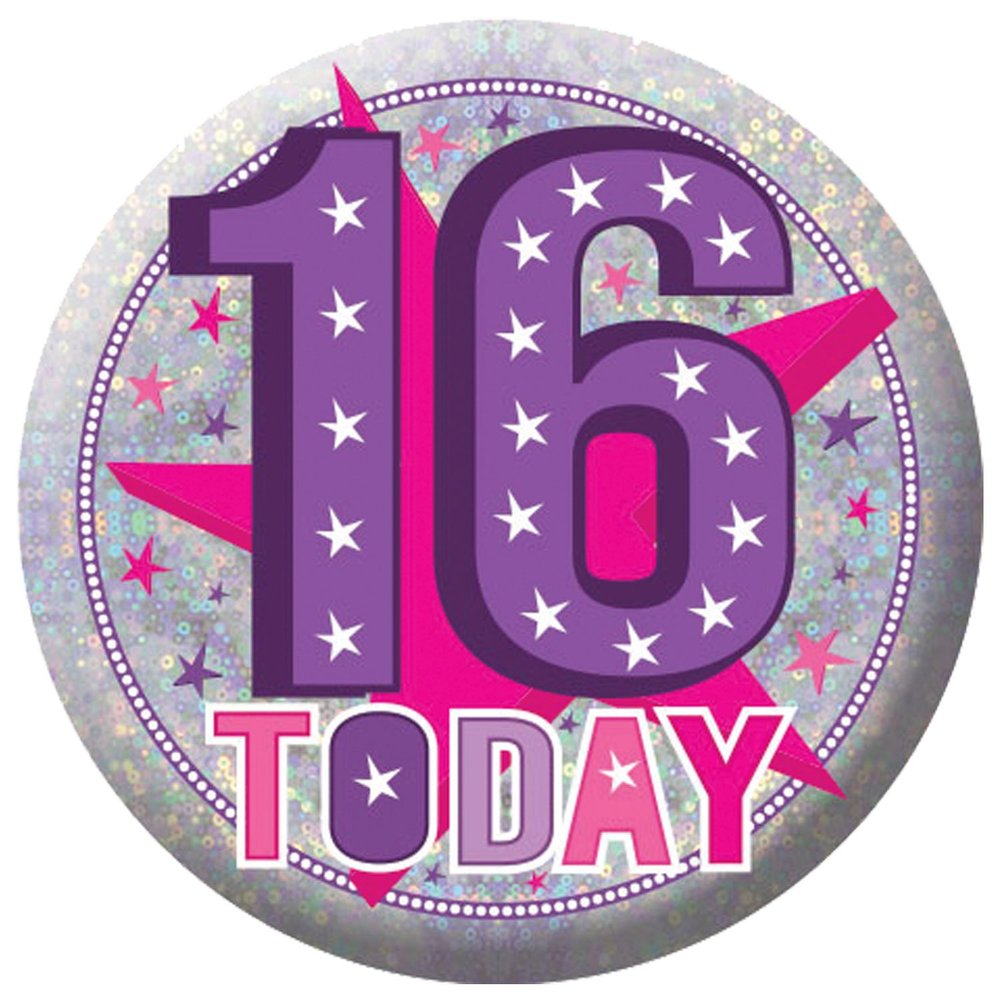 Amscan 9900832 16 Today Holographic Badge Party Favor - 5.5cm - 1 Pc, Small