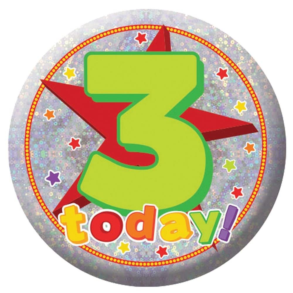 Amscan 9900823 3rd Happy Birthday Holographic badges 5.5cm - 1 Pc, Small,Green