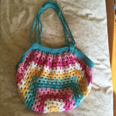 Crocheted Fat Bottom Granny Square Purse Gym Bag Diaper Bag Dance Bag