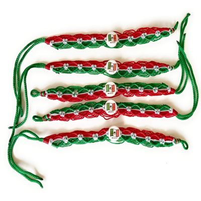 Five Mexico Flag Friendship Bracelets Mexican Color Tricolor Set Pack Red, Green, White
