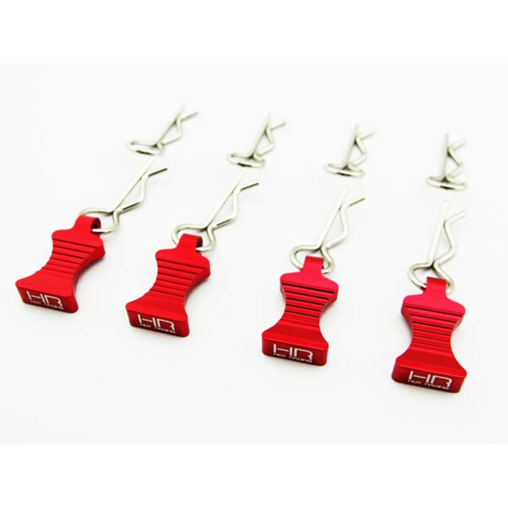 Hot Racing AC03EZ02 1:10 Red Aluminum EZ Pulls (4) Body Clips (8)