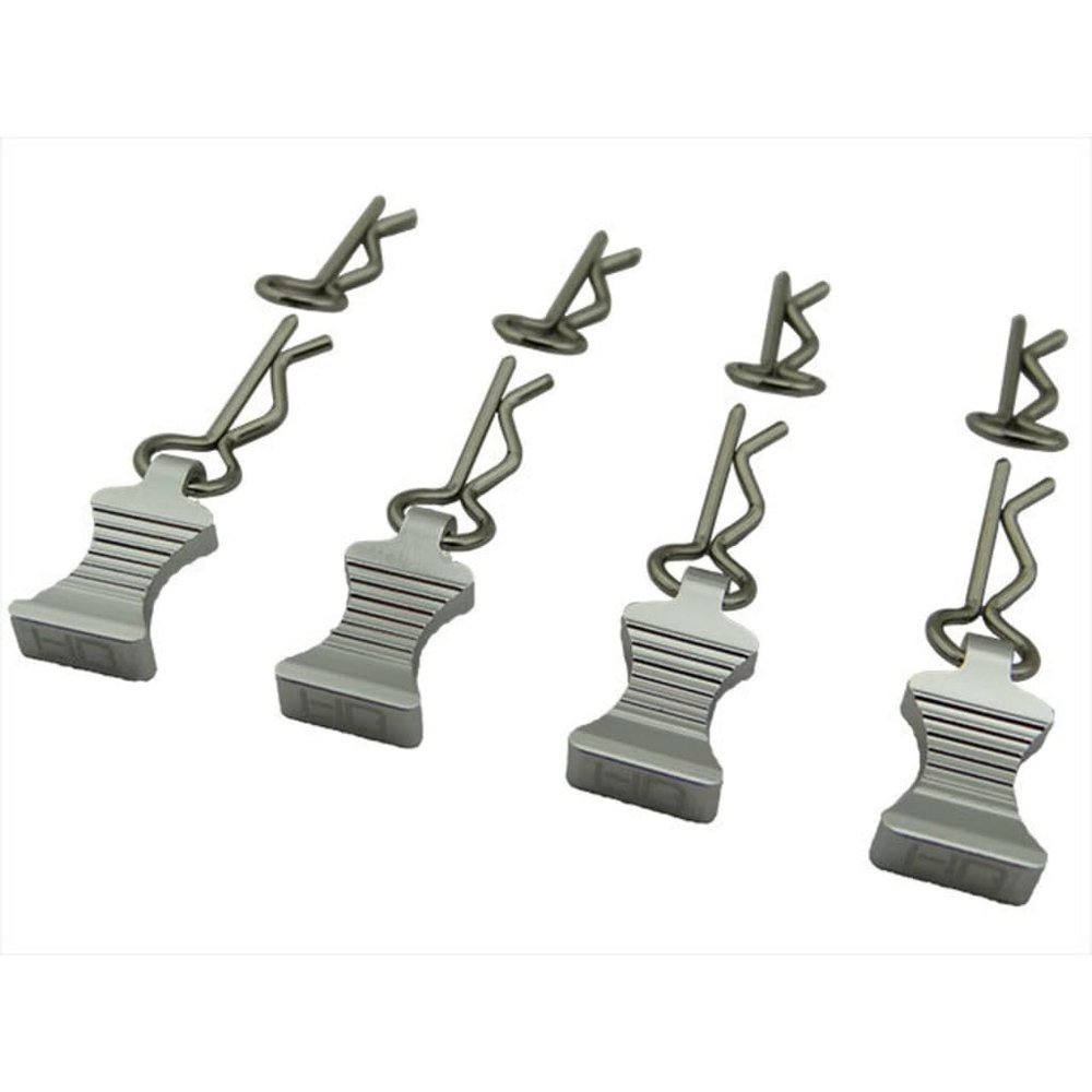 Hot Racing AC03EZ08 Silver Bent Body Clips 21.8mm Long 1.14mm Wire (4)