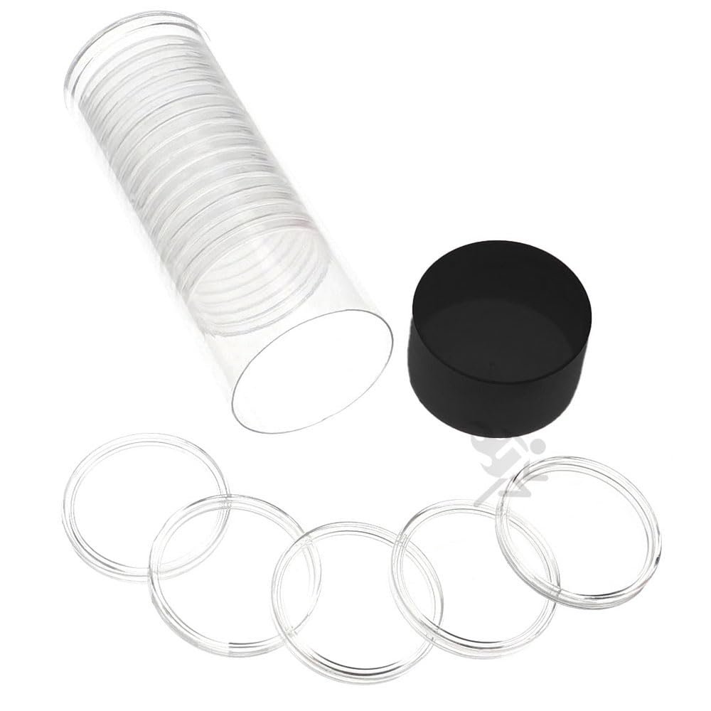 OnFireGuy 20pcs 38.1mm Direct Fit H38 Coin Capsules & Capsule Tube with Black Cap Lid for 1oz Silver Dollars Capsules & Storage Tube for Morgan, Peace, Eisenhower Silver Dollars (NOT Silver Eagles)