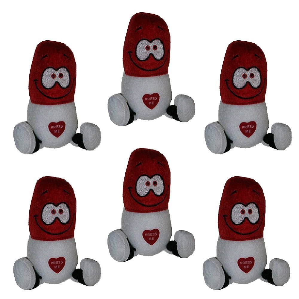 5" Inch Plush Giggling Happy Pill in Red and White (Set of 6)