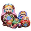 Moonmo 10pcs Beautiful Handmade Wooden Russia Nesting Dolls Gift Russian Nesting Wishing Dolls White Beautiful Flower Matryoshka Traditional.  view 2