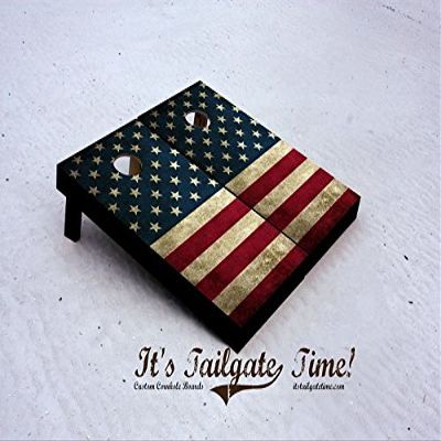 Worn American flag custom cornhole boards. Free cornhole bags.