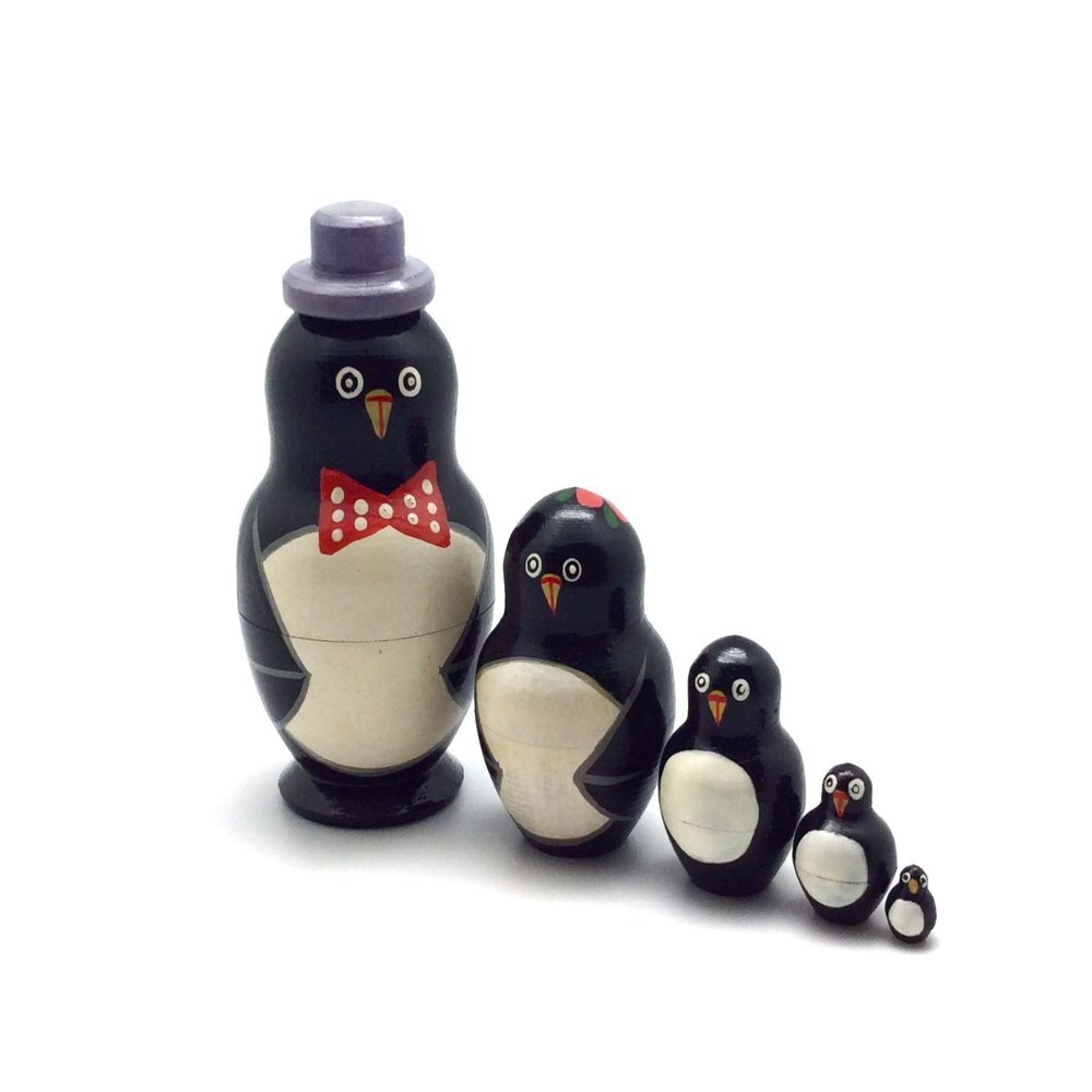 BuyRussianGifts Penguin Russian Nesting Dolls 5 Piece Set 4 inch Tall