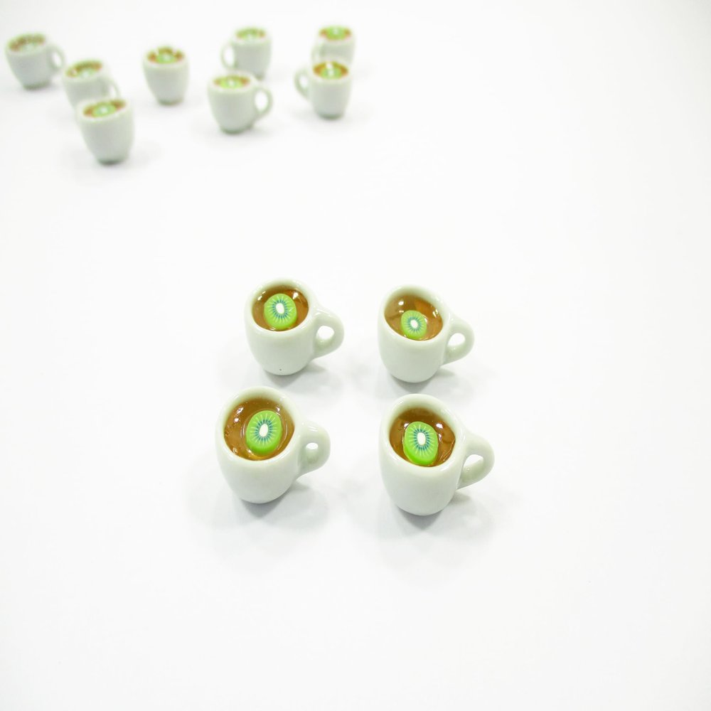 Set 4 Cups of Hot Kiwi Tea Dollhouse Miniature Food Drink Beverage #S 13435
