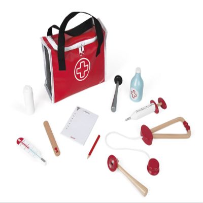 Janod - Doctor's Suitcase Play Set with 10 Accessories - Pretend Play with Friends - Complete Medical Kit - Encourages Imaginative Play - Durable Wooden Construction