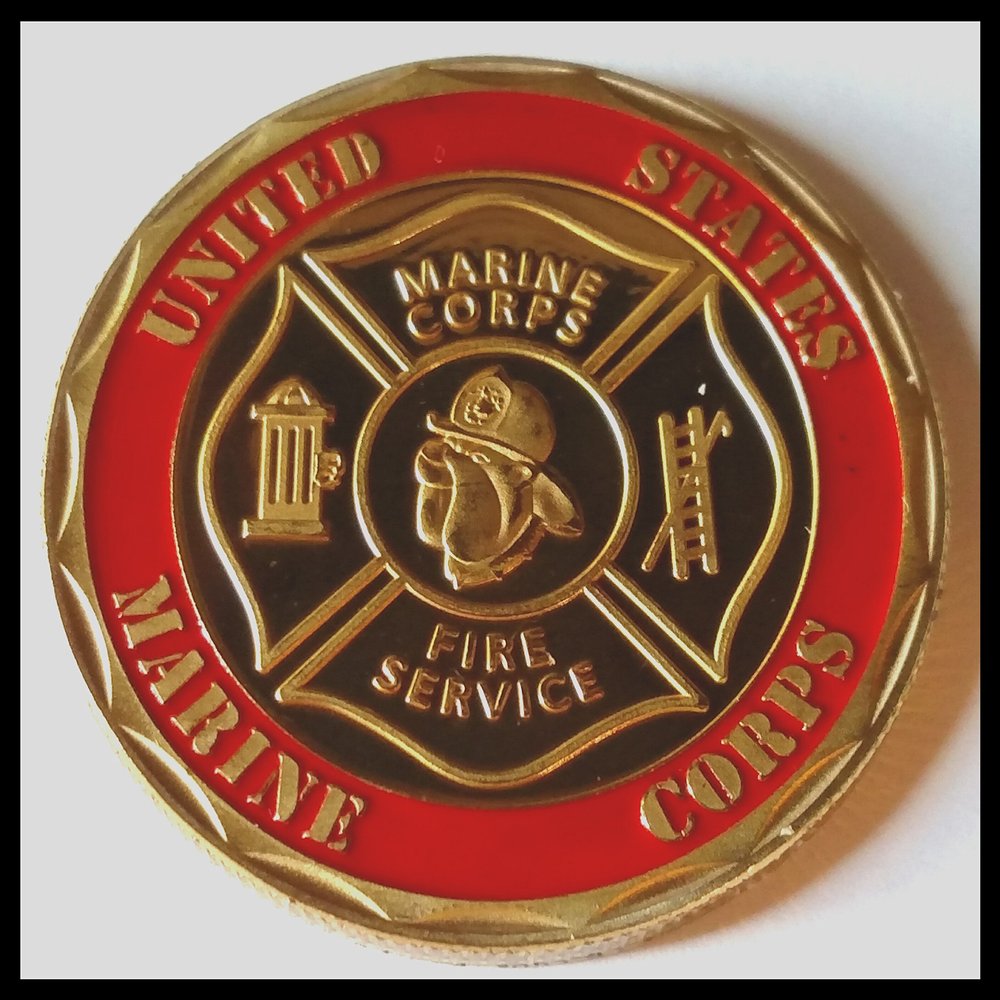 Marine Corps Fire Department Firefighter Colorized Challenge Art Coin