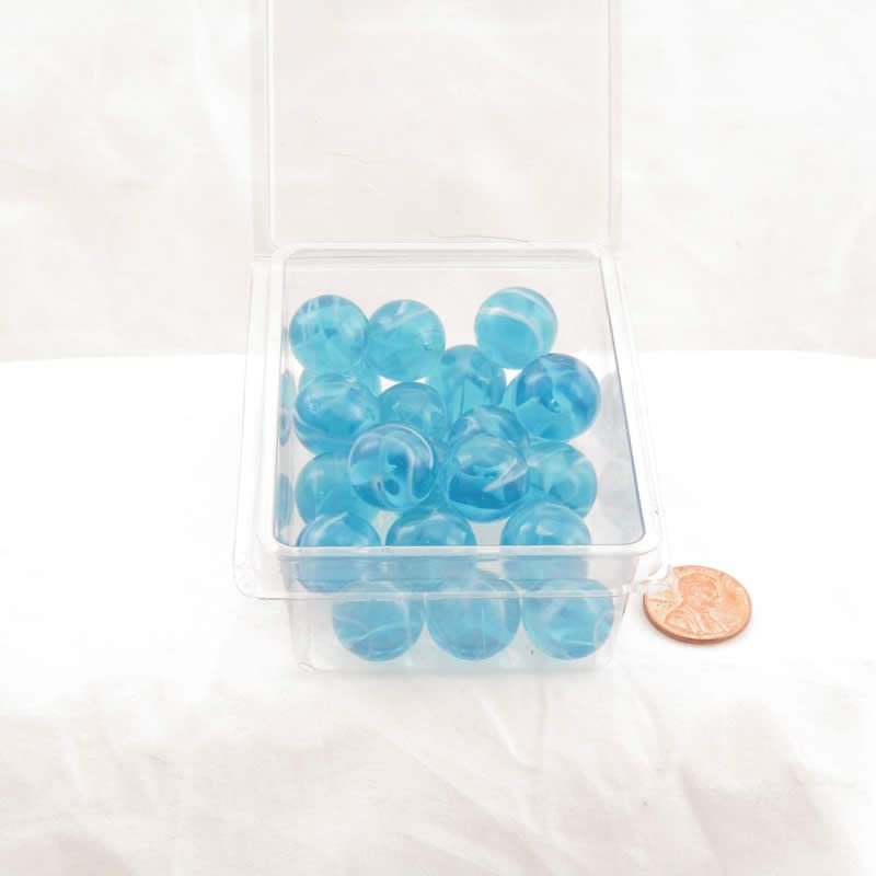 Wondertrail Aqua Transparent with White Swirl 16mm Glass Marbles Pack of 20 WONGM117