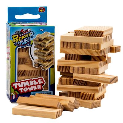 JA-RU Mini Travel Size Tumble Tower Game for Kids & Adults (1 Toy Pack) Wooden Blocks Stacking Game | Tabletop Puzzle Toys & Indoor Recess Games for Classroom. 3276-1A