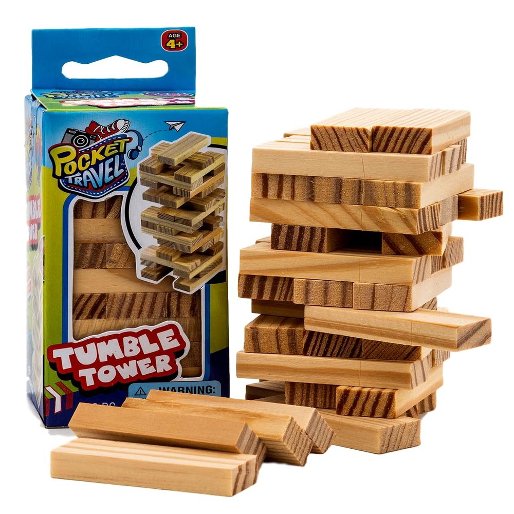 JA-RU Mini Travel Size Tumble Tower Game for Kids & Adults (1 Toy Pack) Wooden Blocks Stacking Game | Tabletop Puzzle Toys & Indoor Recess Games for Classroom. 3276-1A