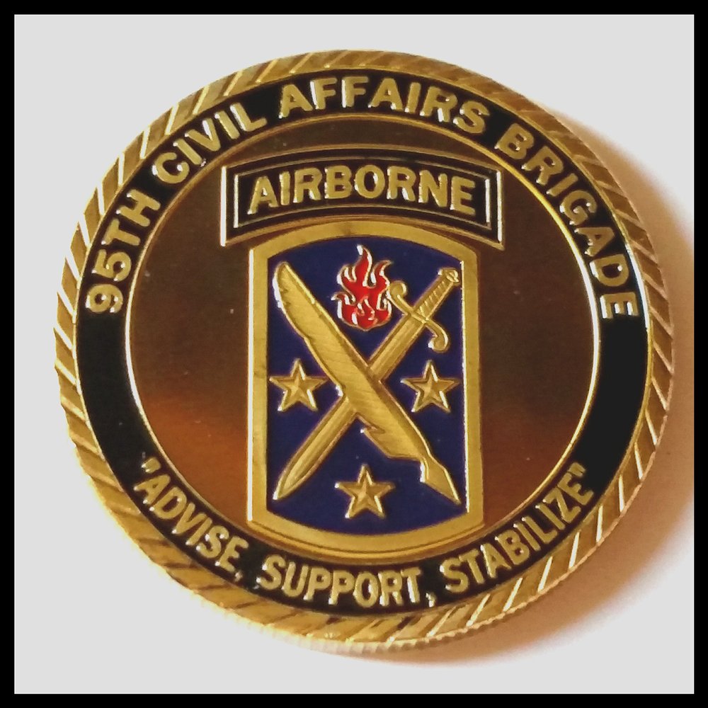 US Army 95th Civil Affairs Brigade Airborne - Advise, Support, Stabilize Colorized Challenge Art Coin
