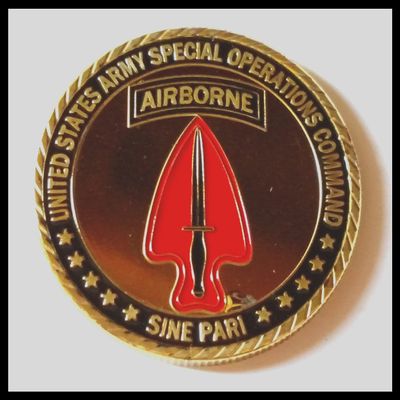US Army Special Operations Command Airborne Sine Pari Colorized Challenge Art Coin